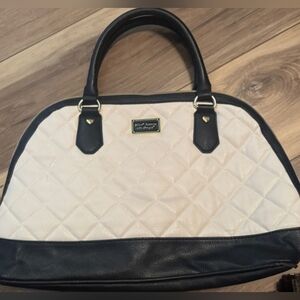 Betsey Johnson Black and Cream Quilted Handbag With Crossbody Strap